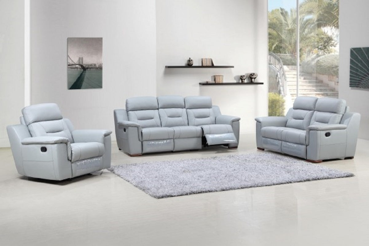 Three Piece Indoor Gray Genuine Leather Five Person Seating Set