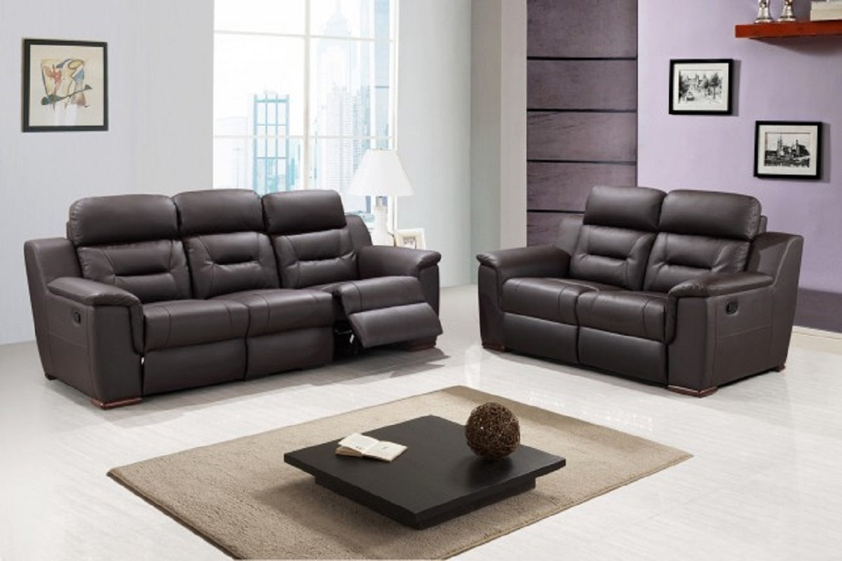 Two Piece Indoor Brown Genuine Leather Five Person Seating Set