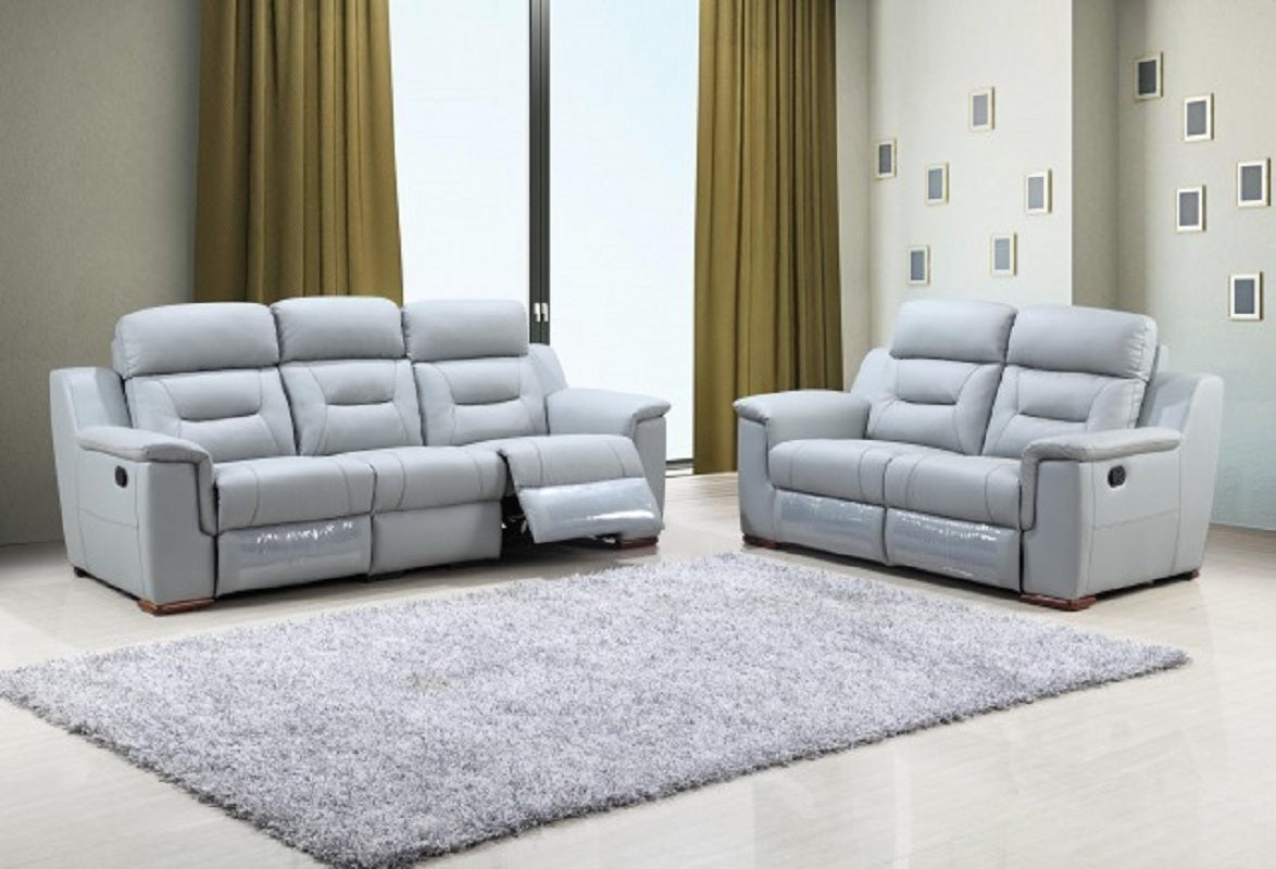 Two Piece Indoor Gray Genuine Leather Five Person Seating Set