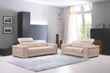 Two Piece Indoor Beige Italian Leather Five Person Seating Set