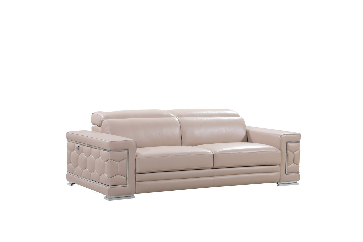 Two Piece Indoor Beige Italian Leather Five Person Seating Set