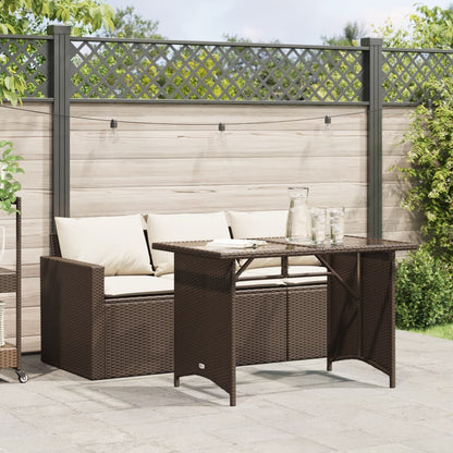 2 Piece Patio Dining Set with Cushions Brown Poly Rattan