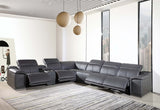 Gray Italian Leather Power Reclining U Shaped Seven Piece Corner Sectional With Console