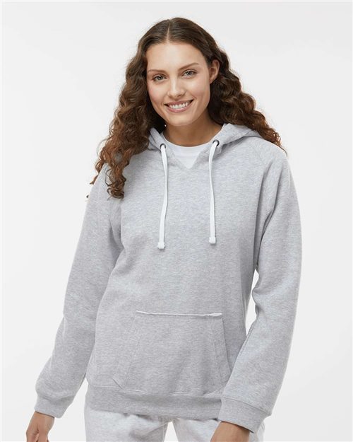 Women's Sueded V-Neck Hooded Sweatshirt - 366