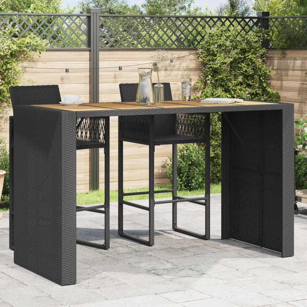 Patio Bar Table with Acacia Wood Top Black 72.8