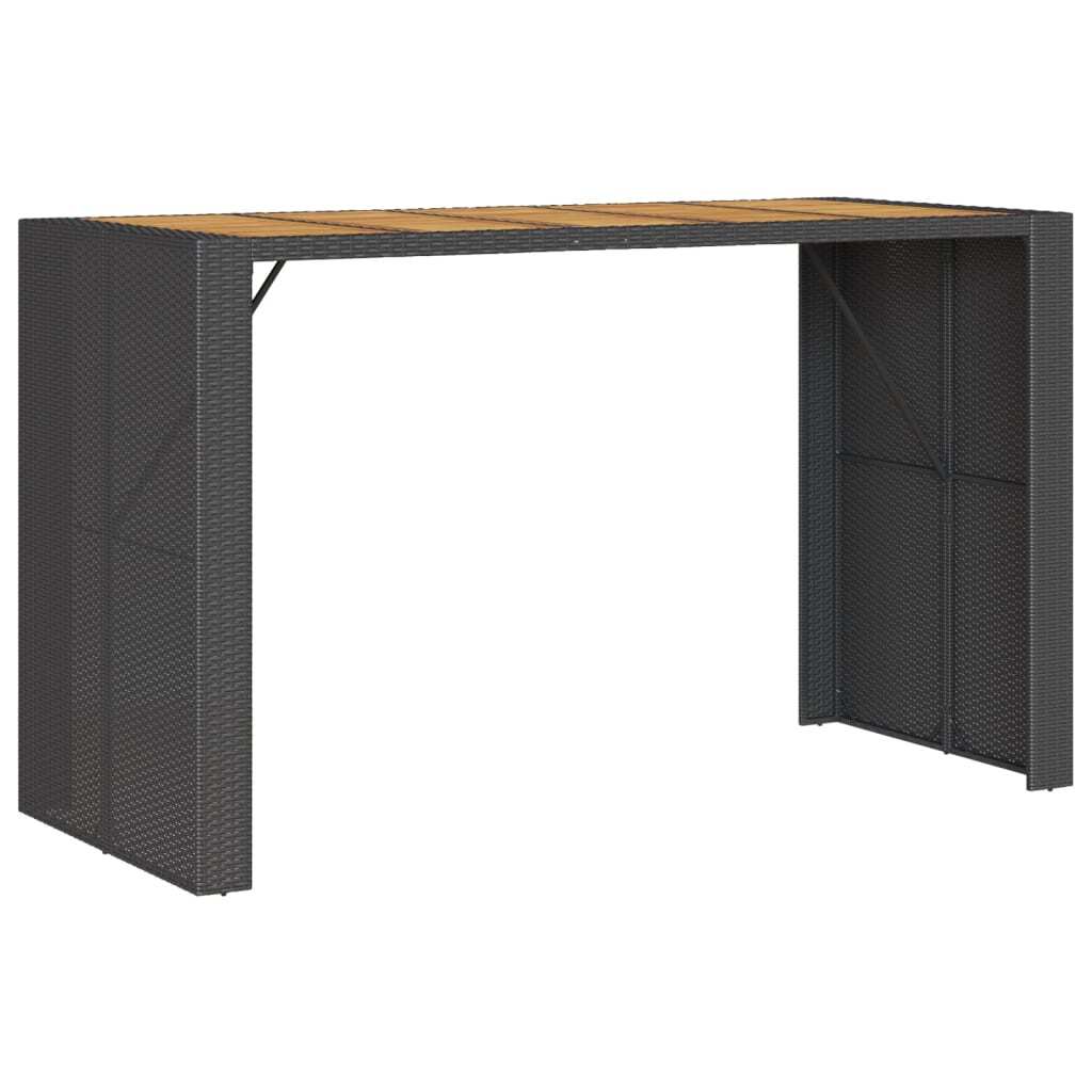 Patio Bar Table with Acacia Wood Top Black 72.8"x31.5"x43.3" Poly Rattan
