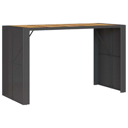 Patio Bar Table with Acacia Wood Top Black 72.8"x31.5"x43.3" Poly Rattan