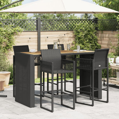 Patio Bar Table with Acacia Wood Top Black 72.8"x31.5"x43.3" Poly Rattan