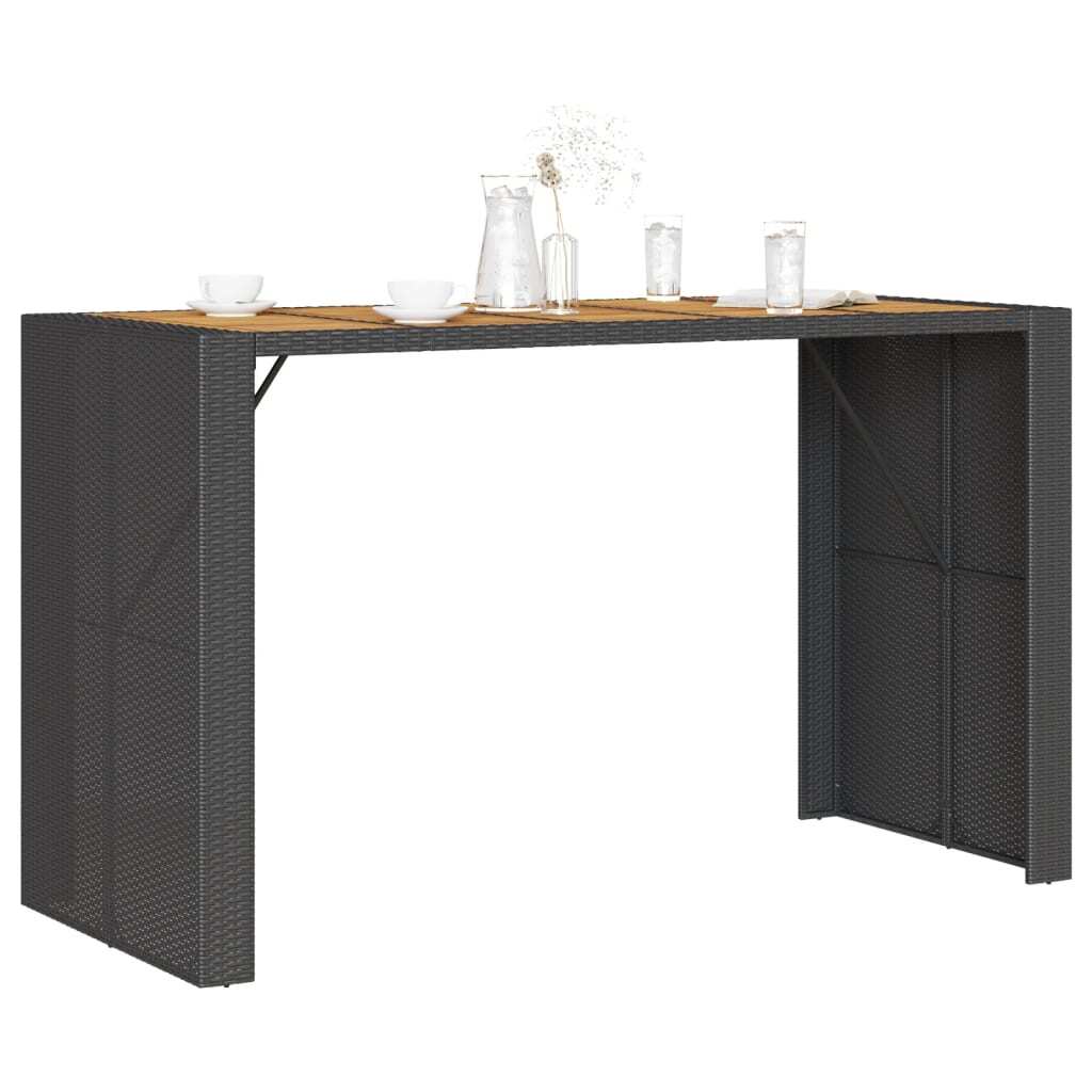 Patio Bar Table with Acacia Wood Top Black 72.8"x31.5"x43.3" Poly Rattan