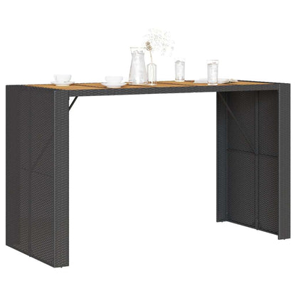 Patio Bar Table with Acacia Wood Top Black 72.8"x31.5"x43.3" Poly Rattan