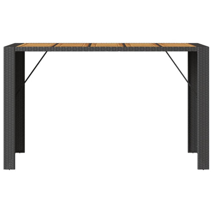 Patio Bar Table with Acacia Wood Top Black 72.8"x31.5"x43.3" Poly Rattan
