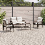 4 Piece Patio Sofa Set with Cushions Brown Poly Rattan