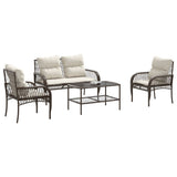 4 Piece Patio Sofa Set with Cushions Brown Poly Rattan