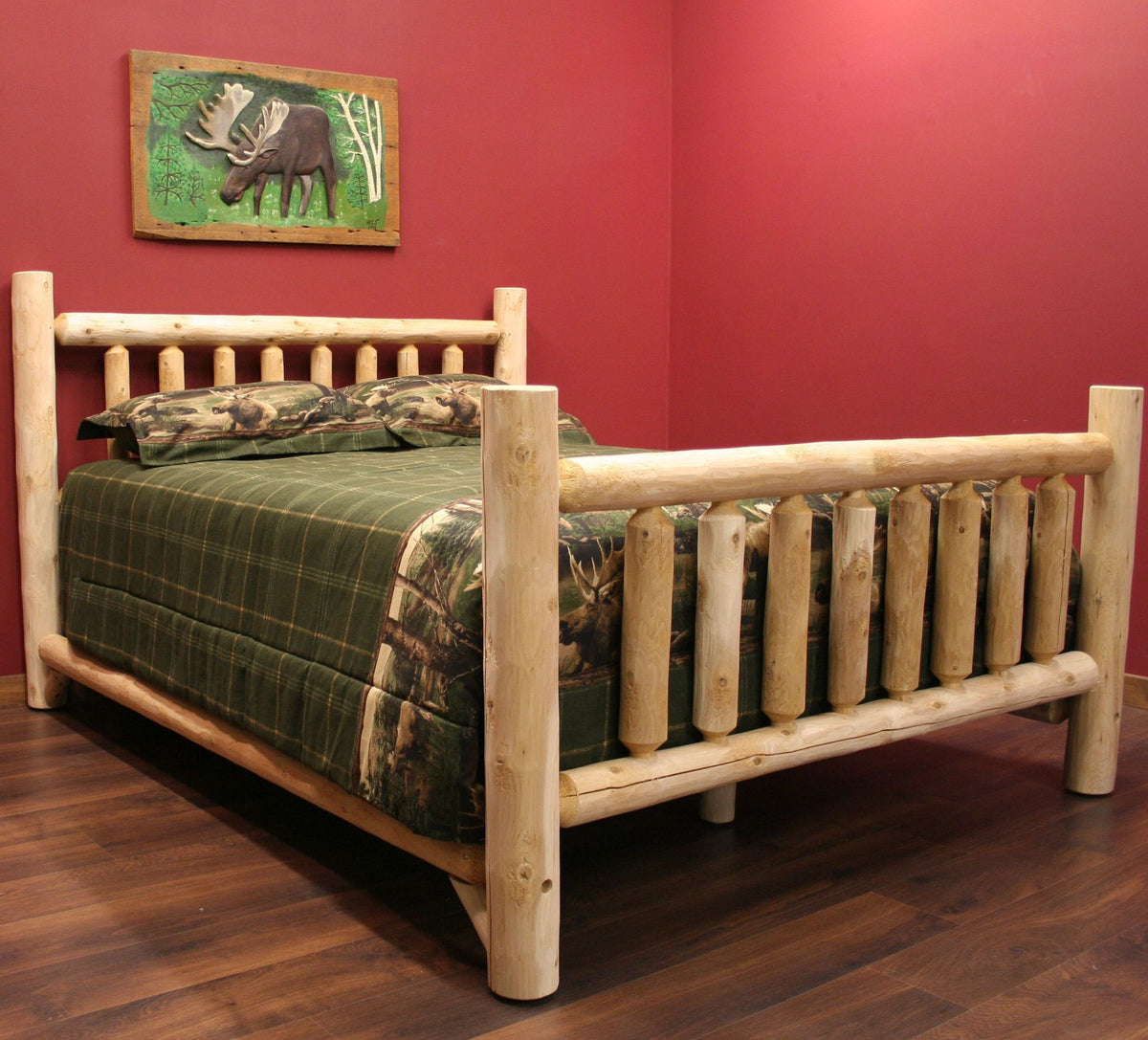 Natural Clear Finish Low Post Cedar Log Queen Bed