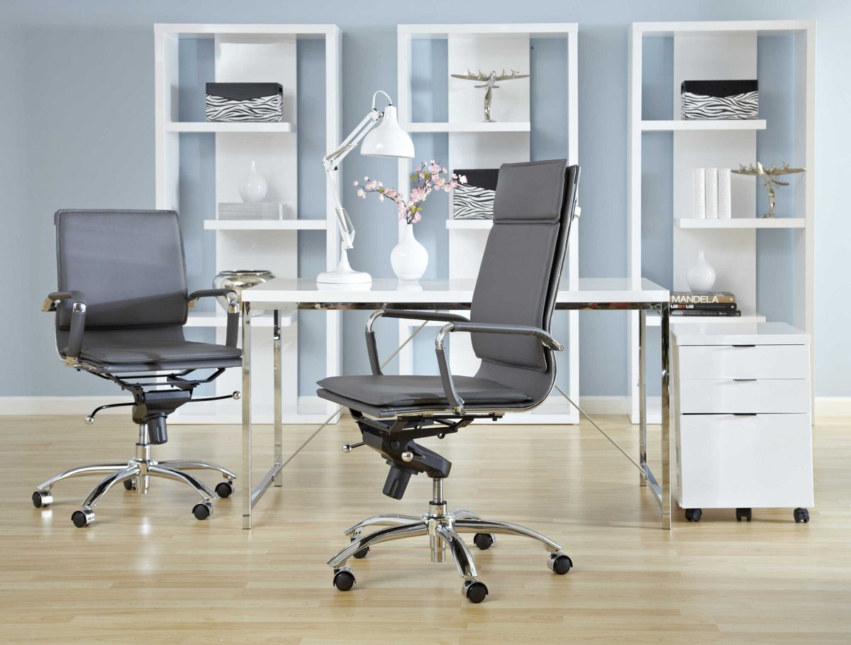 Gray and Silver Adjustable Swivel Faux Leather Rolling Executive Office Chair