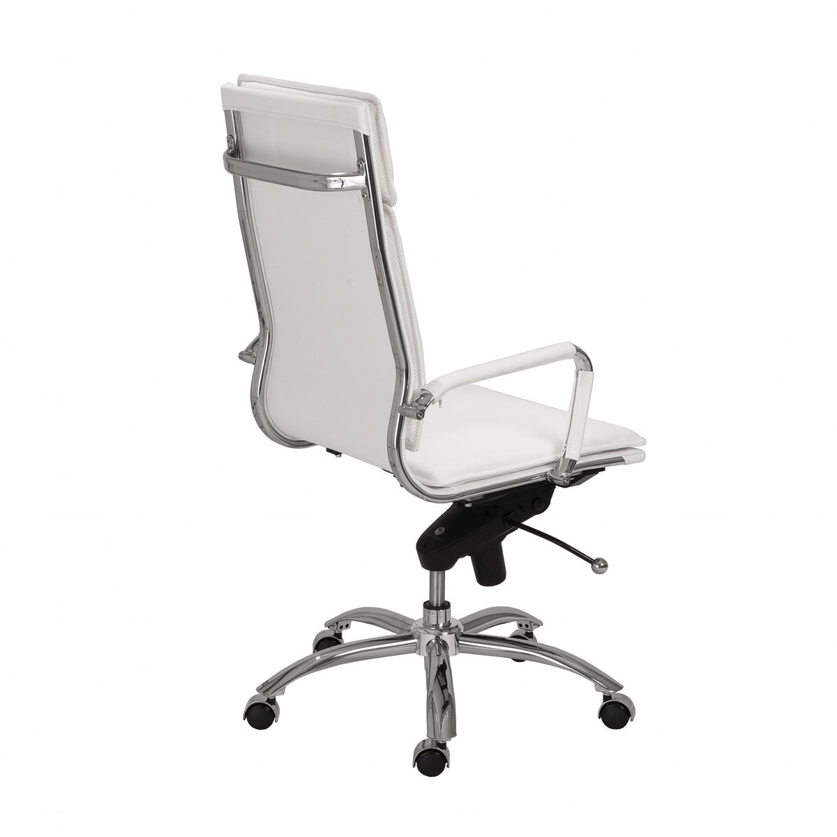 White and Silver Adjustable Swivel Faux Leather Rolling Executive Office Chair