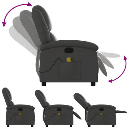 Massage Recliner Chair Gray Real Leather
