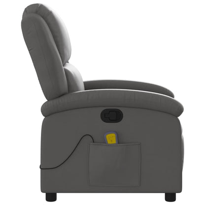 Massage Recliner Chair Gray Real Leather