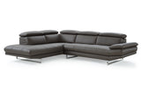 Dark Gray Genuine Leather L Shaped Two Piece Sofa and Chaise Sectional
