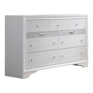 58" White Solid Wood Seven Drawer Triple Dresser