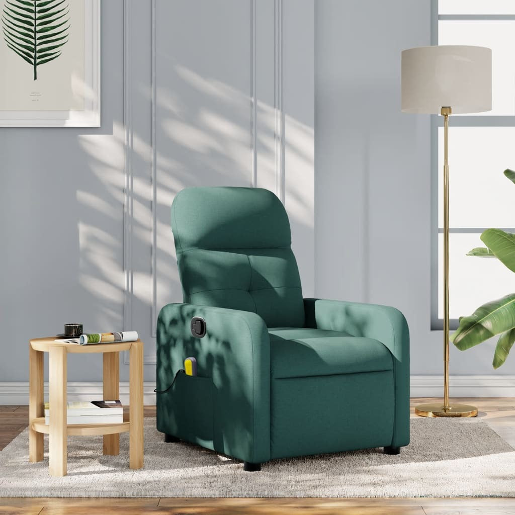 Massage Recliner Chair Dark Green Fabric