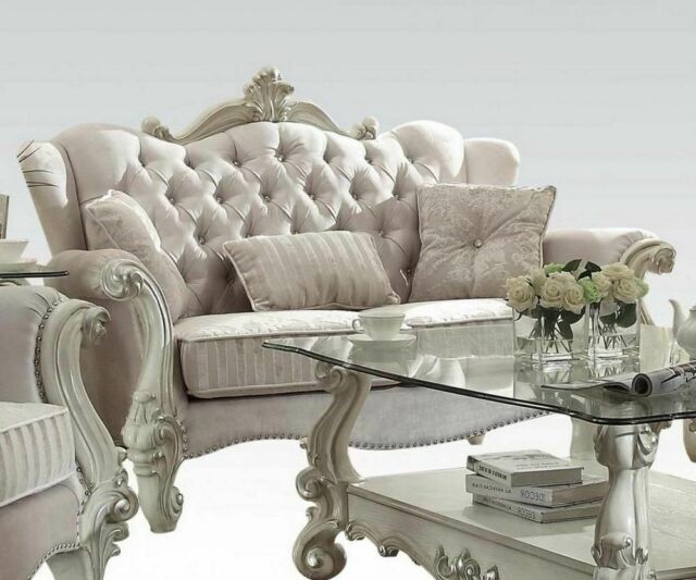 69" Ivory Chesterfield Loveseat and Toss Pillows