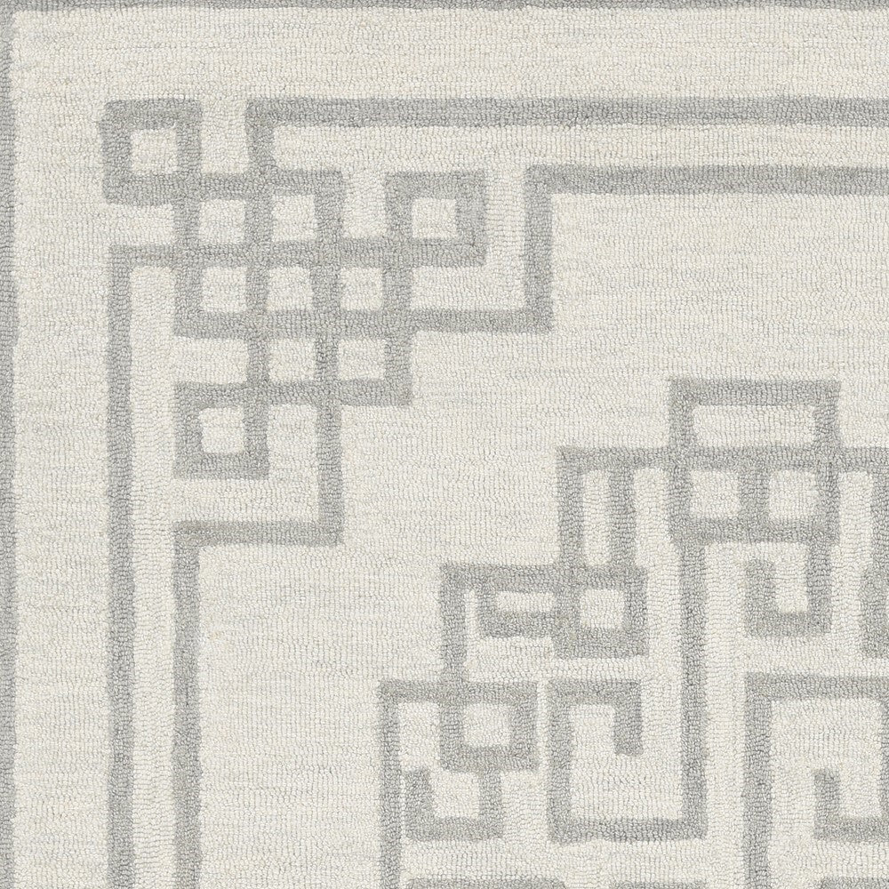 9' X 12' Ivory Grey Hand Tufted Bordered Greek Key Indoor Area Rug