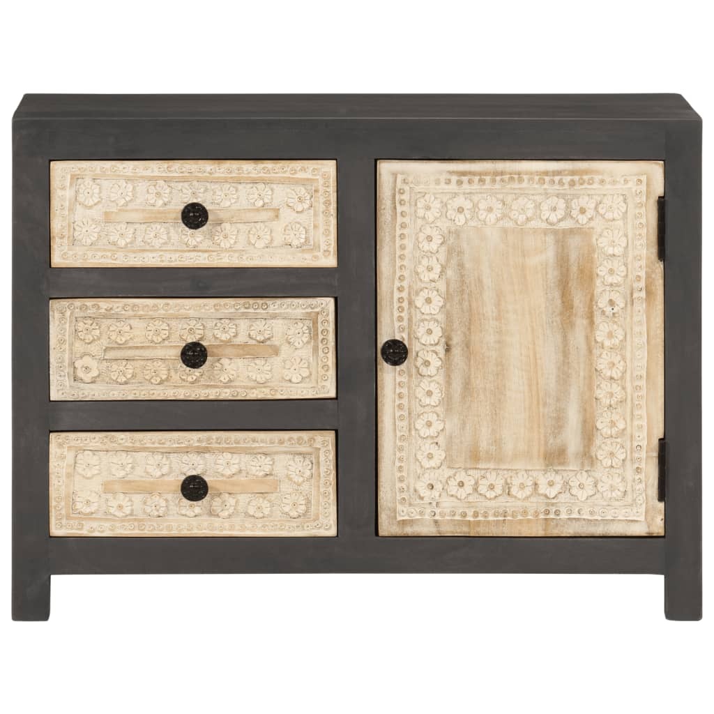 Sideboard Gray and White 29.5"x13.8"x21.7" Solid Mango Wood