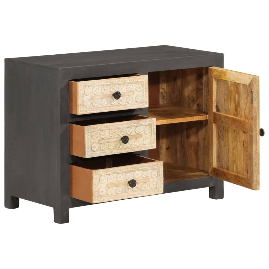 Sideboard Gray and White 29.5"x13.8"x21.7" Solid Mango Wood