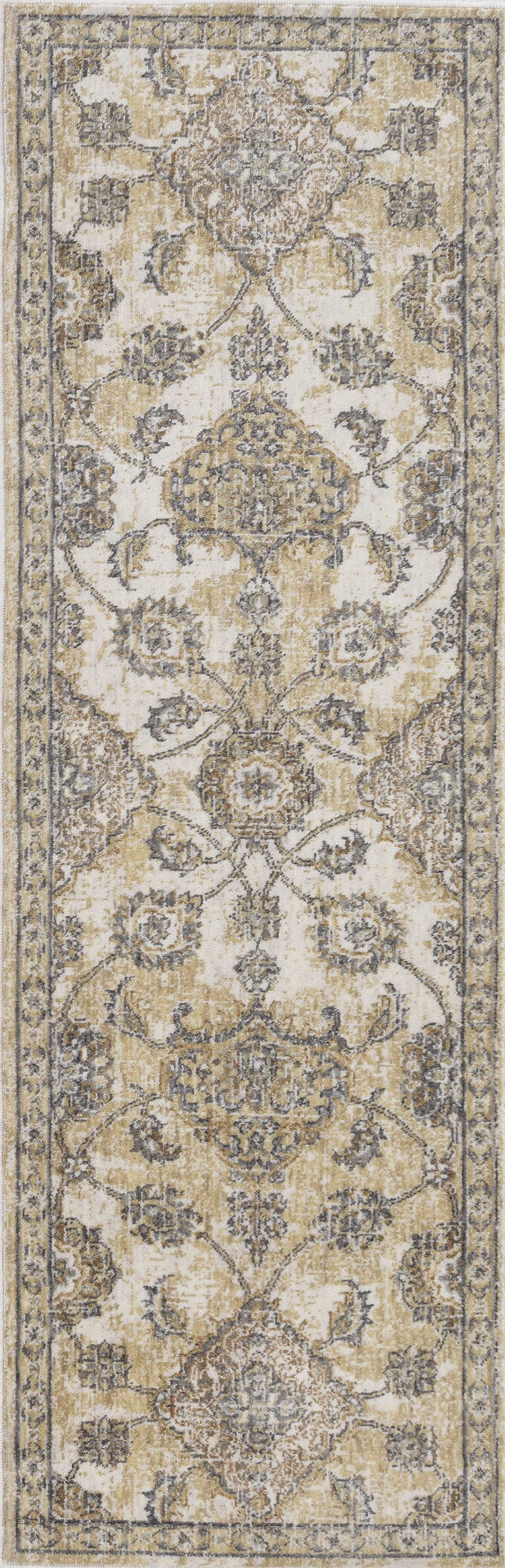 8' X 11' Ivory Sand Machine Woven Bordered Floral Vines Indoor Area Rug