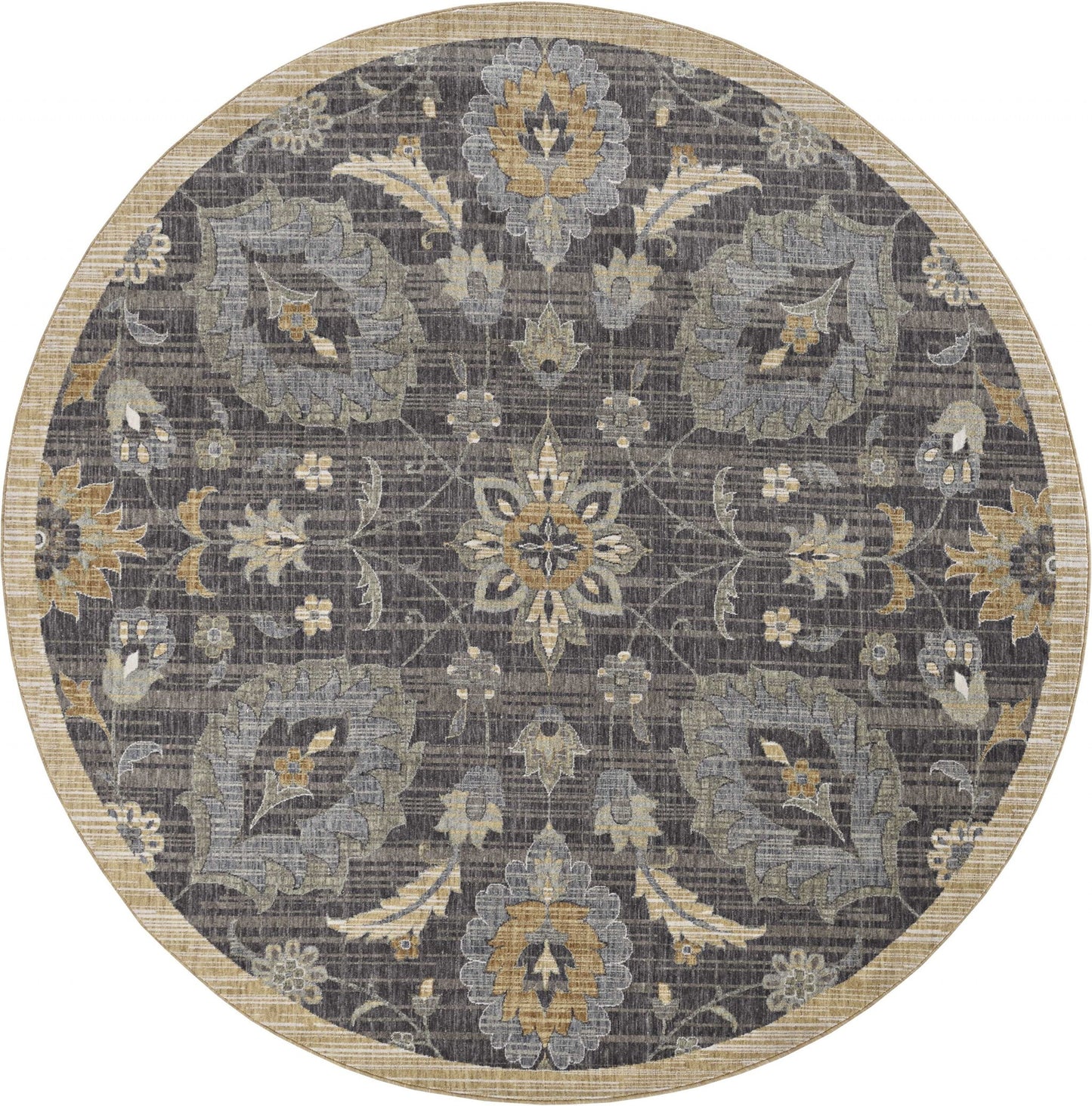 9' X 13' Taupe Machine Woven Vintage Floral Traditional Indoor Area Rug