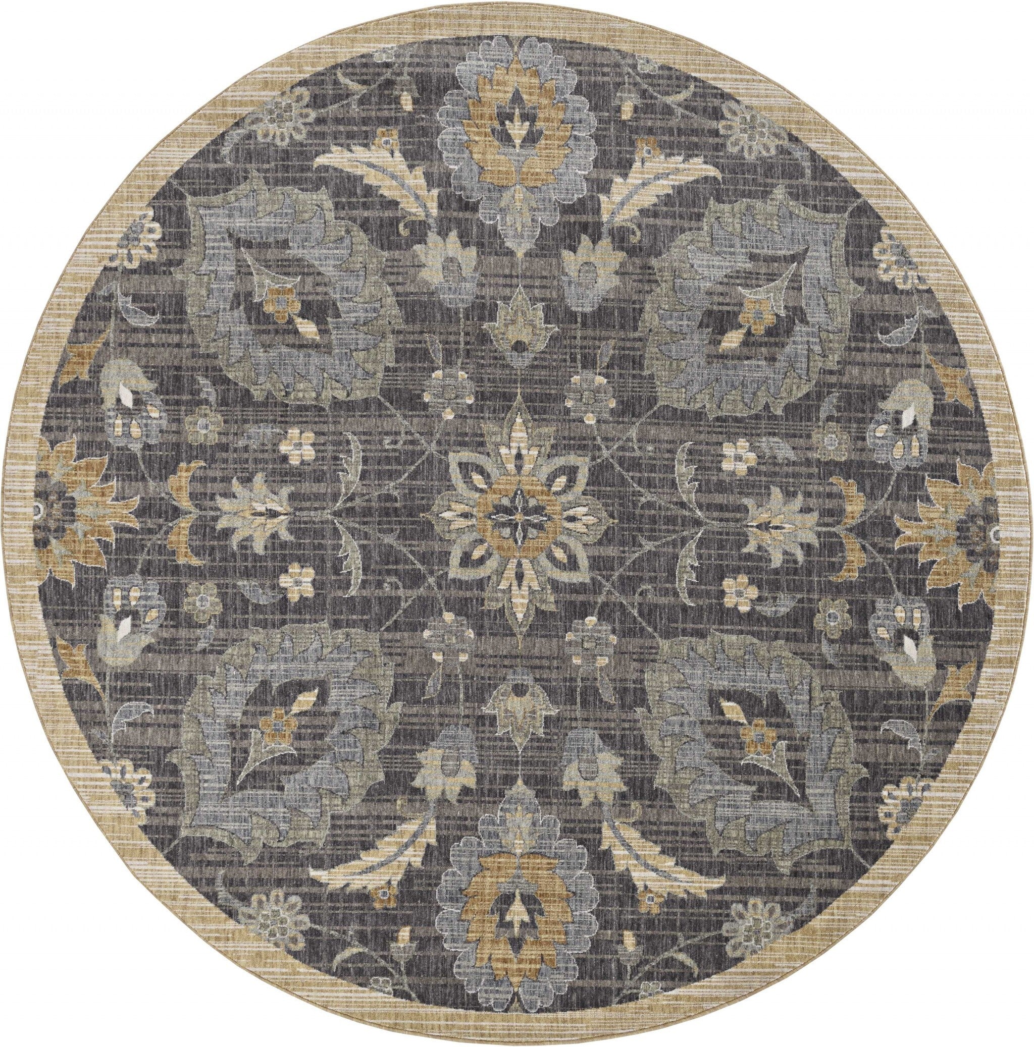 9' X 13' Taupe Machine Woven Vintage Floral Traditional Indoor Area Rug