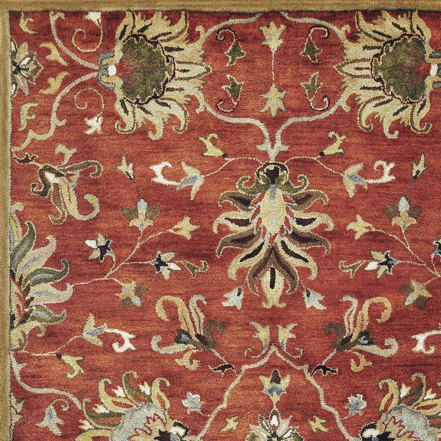 9' X 13' Sienna Orange Hand Tufted Traditional Floral Allover Indoor Area Rug