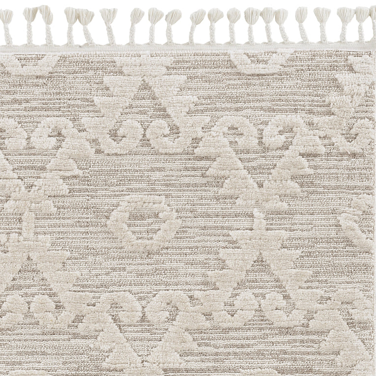 9' X 13' Beige and Ivory Geometric Area Rug