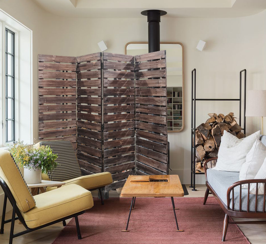 72" Brown Folding Four Panel Screen Room Divider