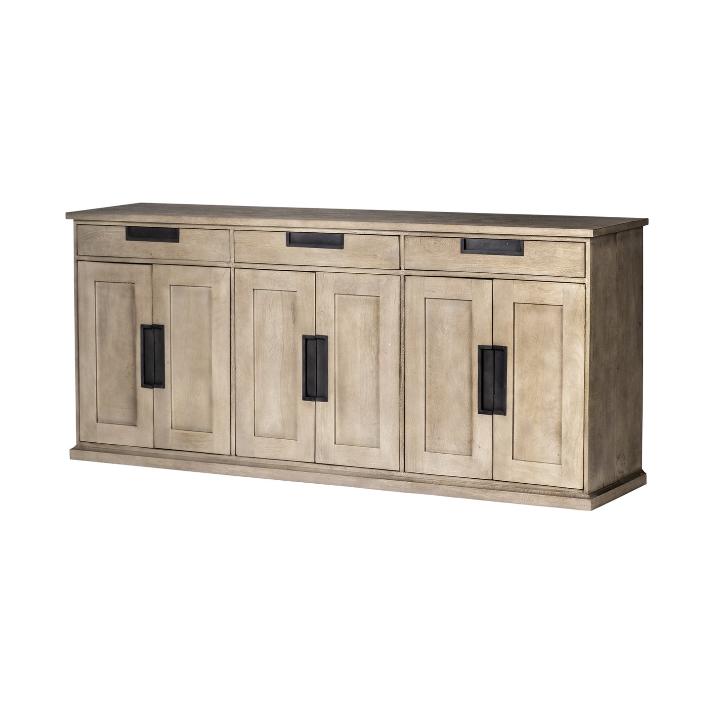 82" Brown Solid Wood Three Drawer Sideboard with Six Doors