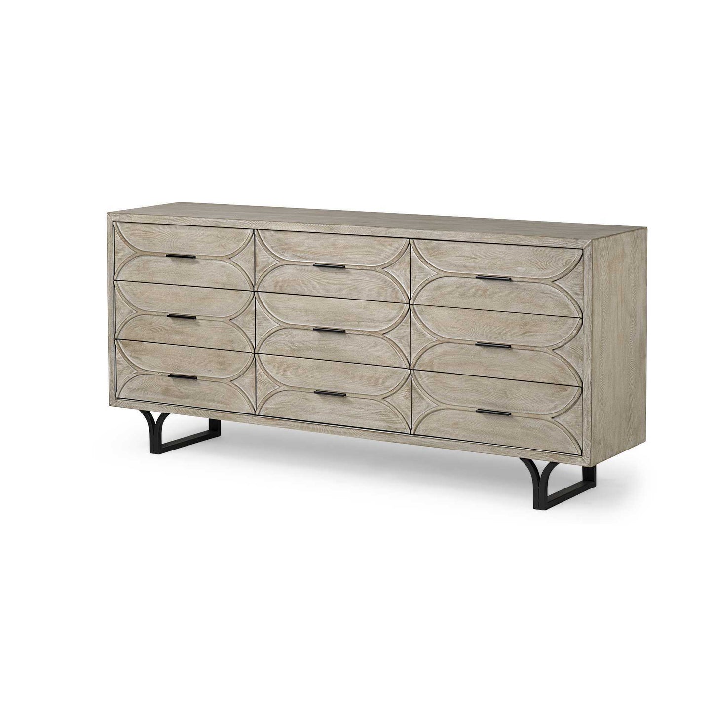 70" Light Brown Solid Wood Nine Drawer Sideboard