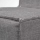 Set Of Two Gray And Brown Slipcovered Wood Parsons Chairs