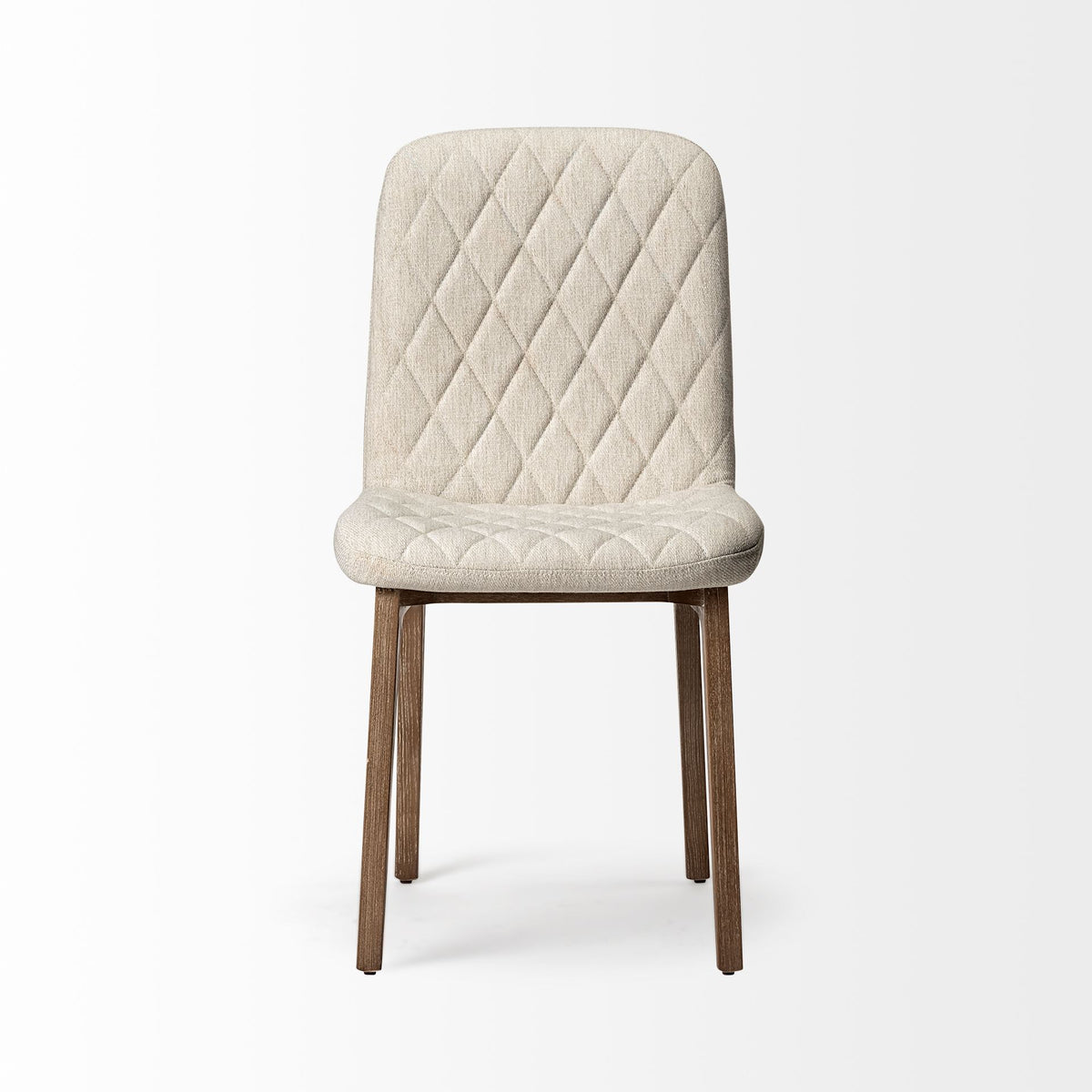 Cream And Brown Upholstered Fabric Dining Side Chair
