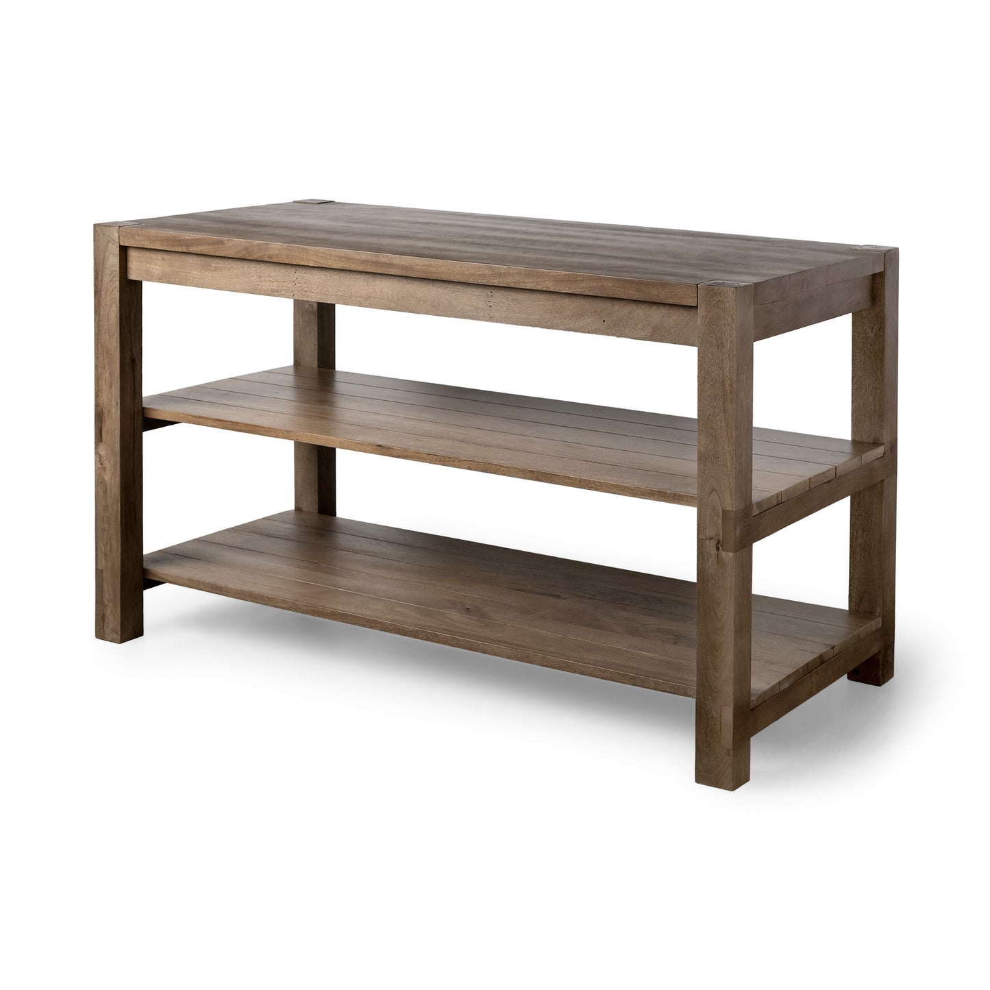 Brown Solid Wood Kitchen Island With Two Tier Smooth Counter Top
