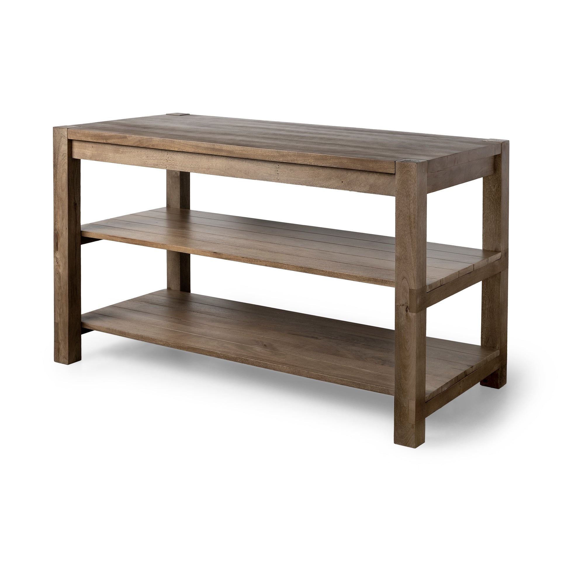 Brown Solid Wood Kitchen Island With Two Tier Smooth Counter Top