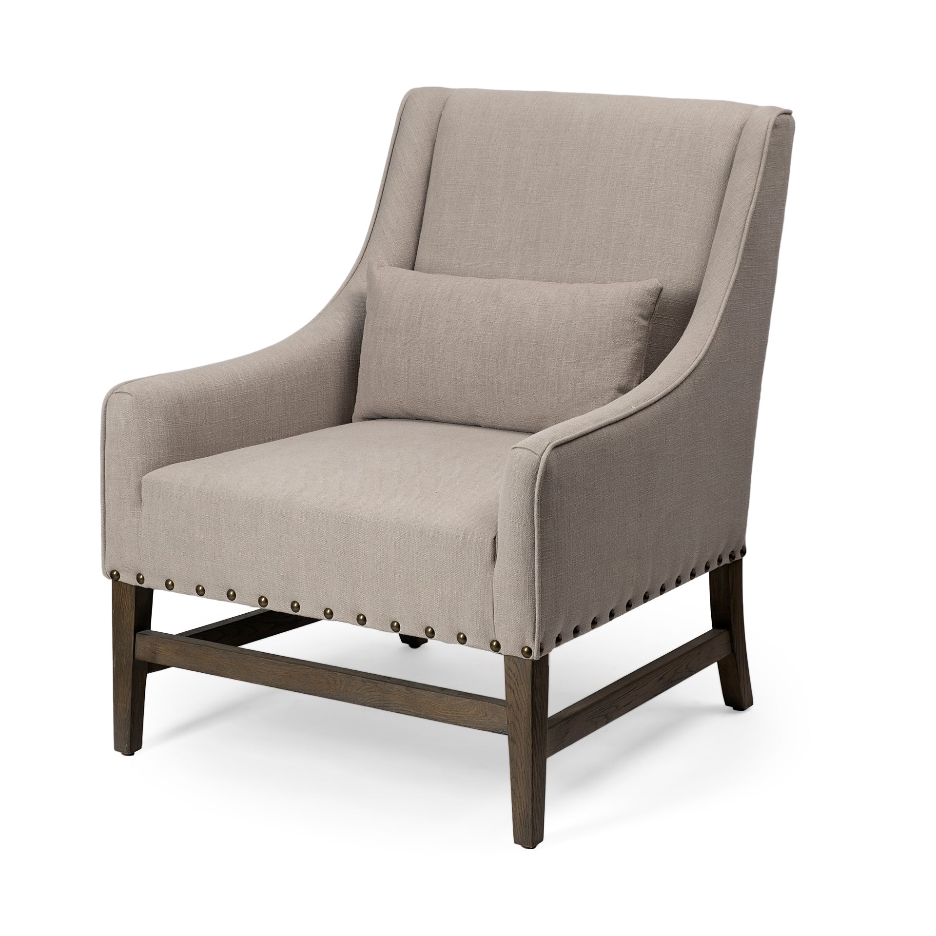 Gray Linen Upholstered High Back Accent Chair With Wooden Frame