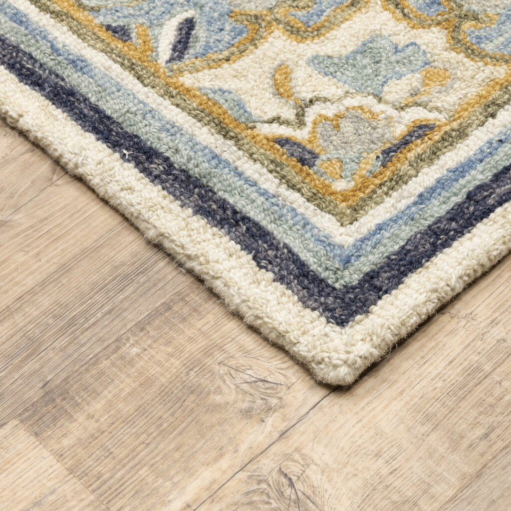 10' X 13' Blue And Ivory Bohemian Rug