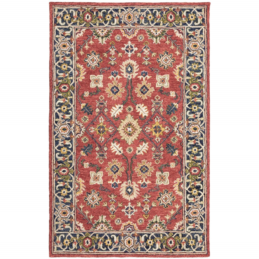 10' X 13' Red And Blue Bohemian Rug