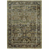 7' X 9' Green And Brown Floral Area Rug