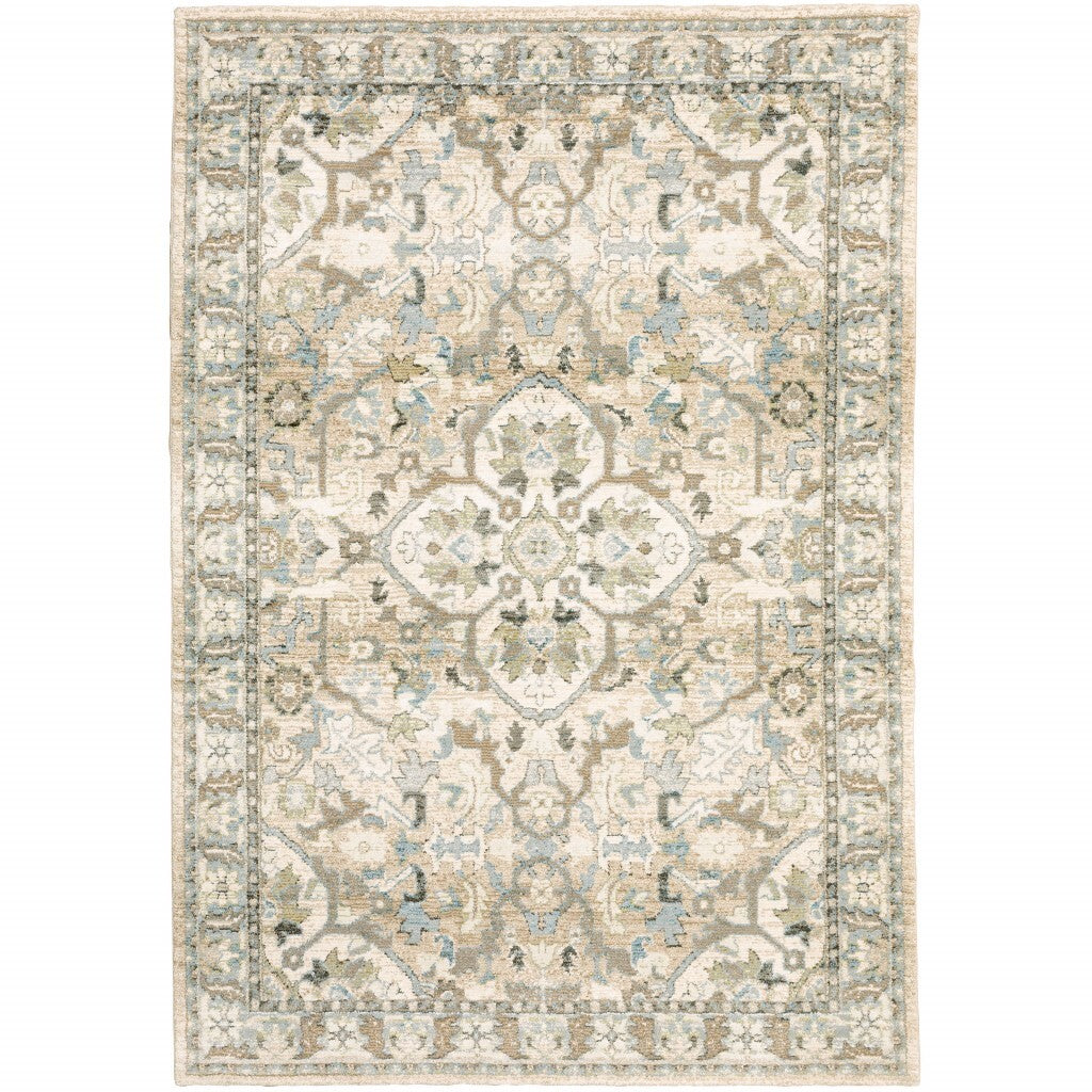 10' X 14' Beige And Ivory Medallion Area Rug