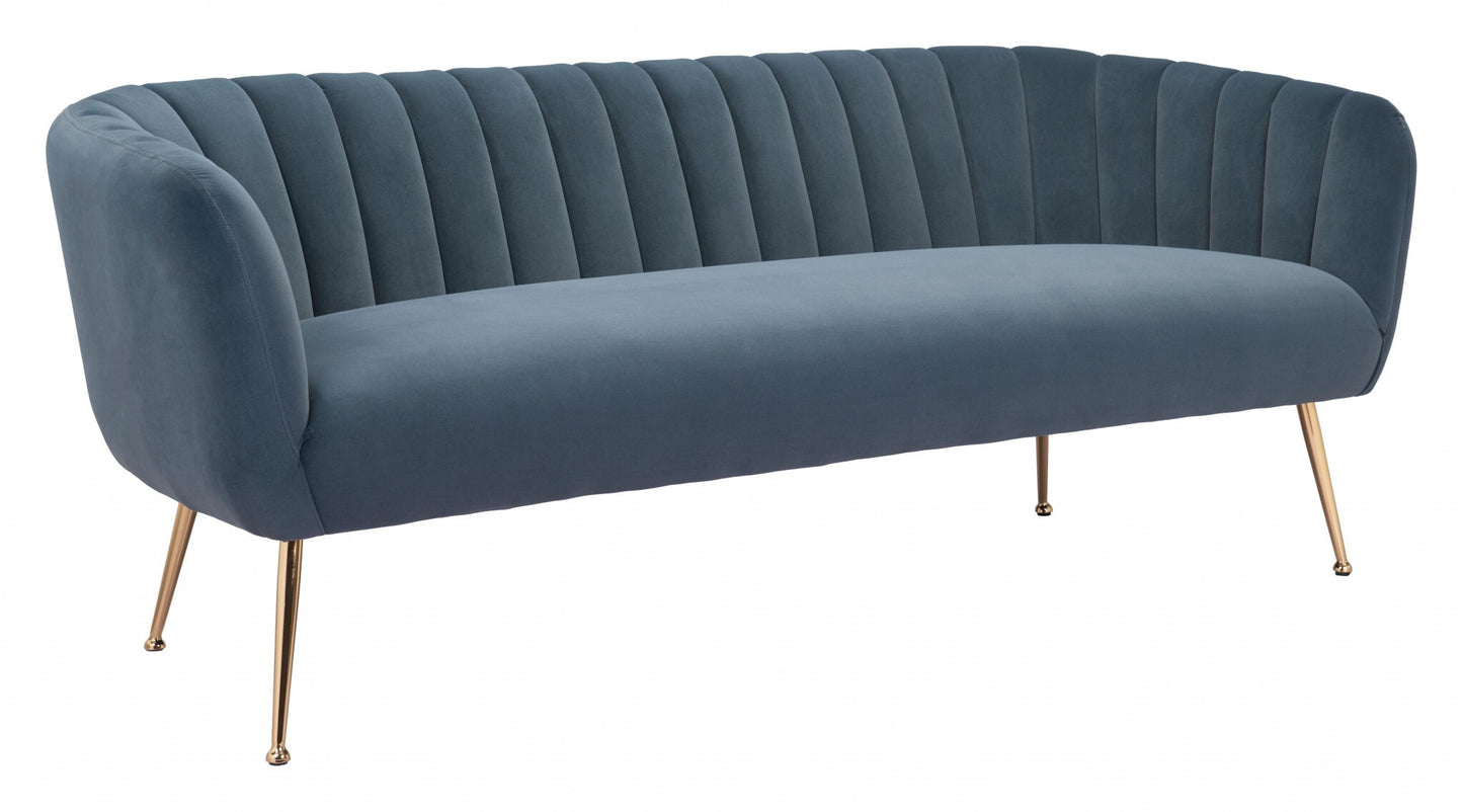 70" Gray Velvet Sofa With Gold Legs