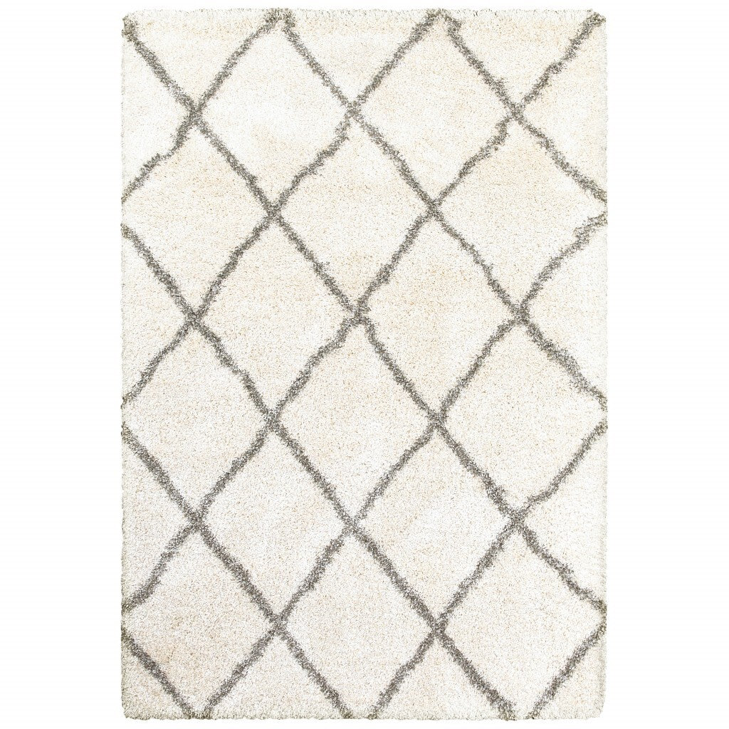 10' X 13' Ivory And Gray Geometric Lattice Area Rug