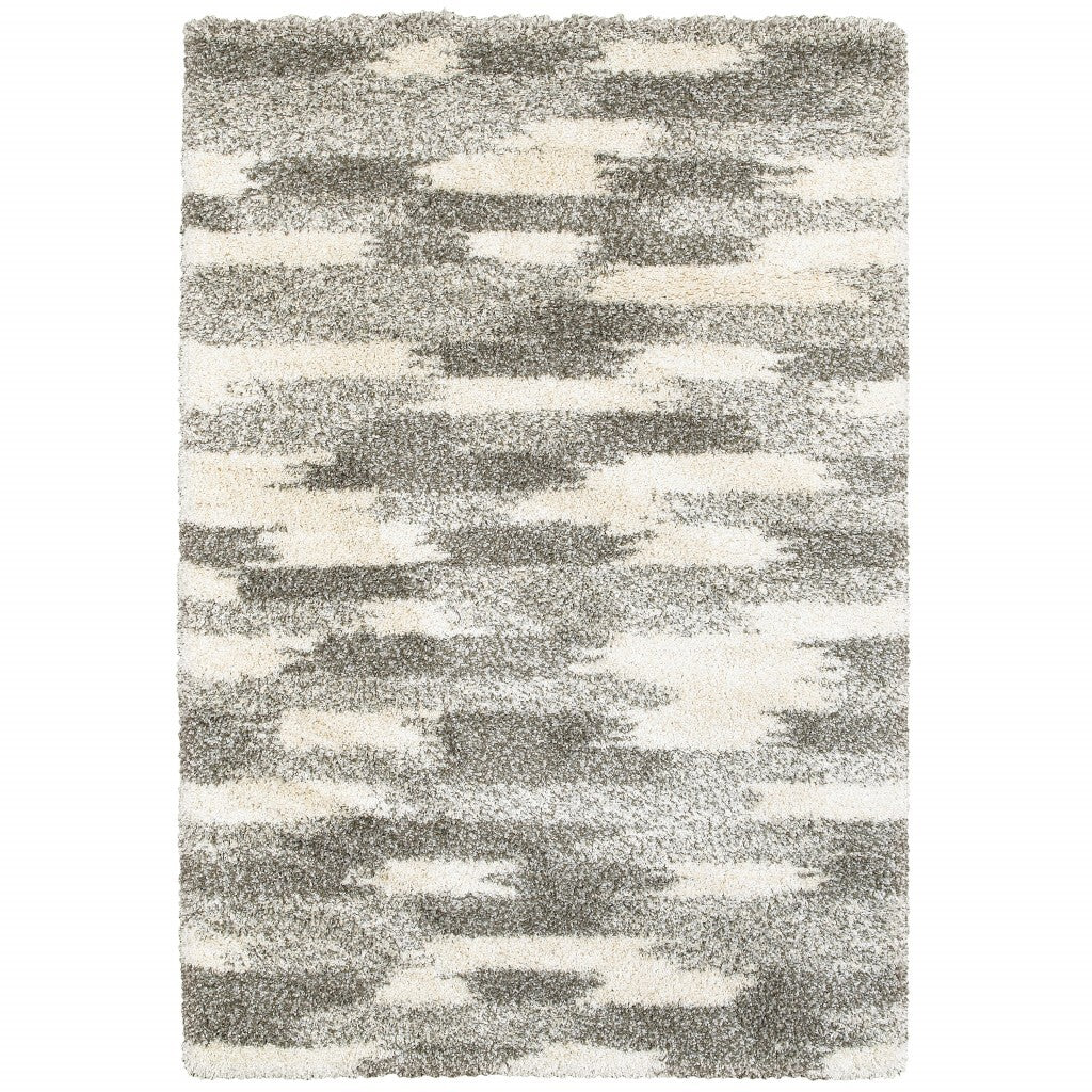 10' X 13' Gray And Ivory Geometric Pattern Area Rug