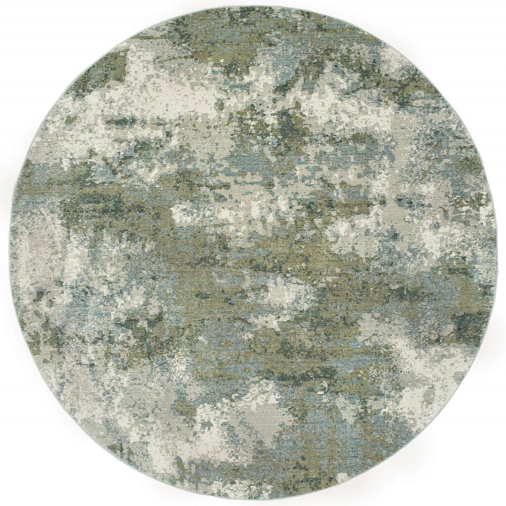 8' Blue Green Round Power Loom Area Rug